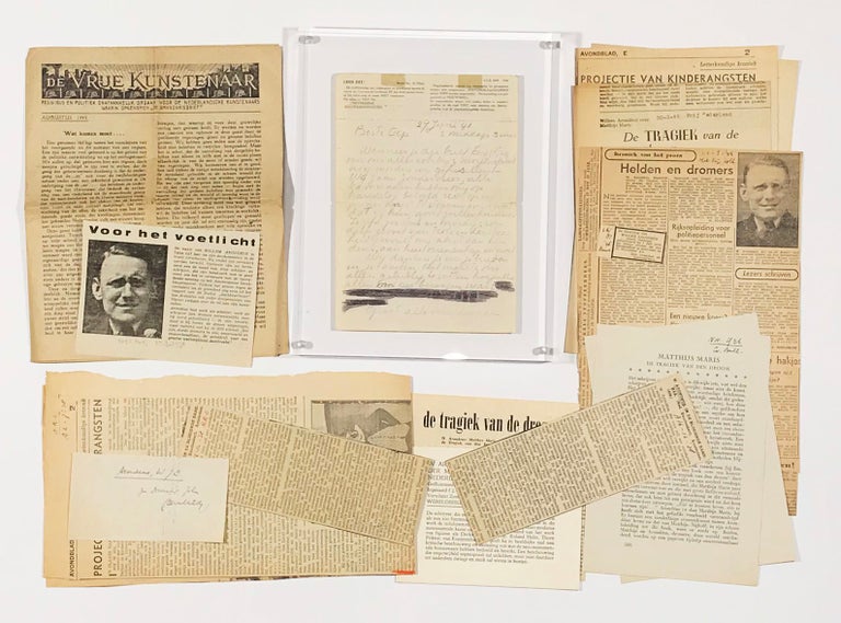 Item #26586 Letter from Prison to Marius Roland Holst, with Related Ephemera including an Issue of De Vrue Kunstenaar. Willem Arondeus.