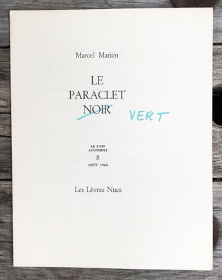 Item #26915 Le Paraclet Noir (Vert). Marcel Marien