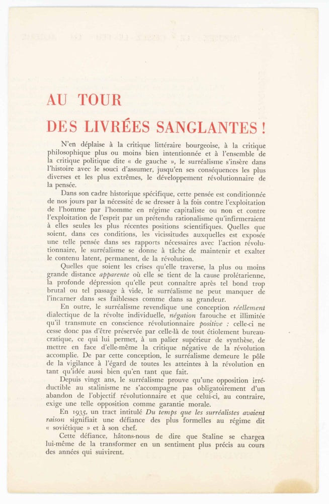 Item #28652 Au Tour des Livrees Sanglantes! Paul Eluard.