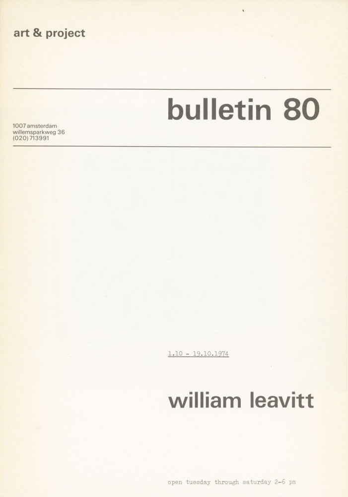 Item #29034 Art & Project Bulletin 80. William Leavitt.
