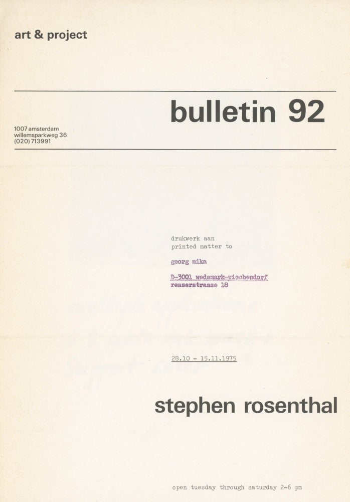 Item #29037 Art & Project Bulletin 92. Stephen Rosenthal.