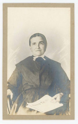 Item #29751 Cabinet Card of a Mennonite Woman Holding a Copy of the Herald of Truth. Mennonites