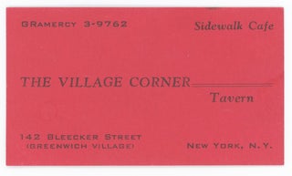 Item #30004 Business Card for the Village Corner Tavern. New York City
