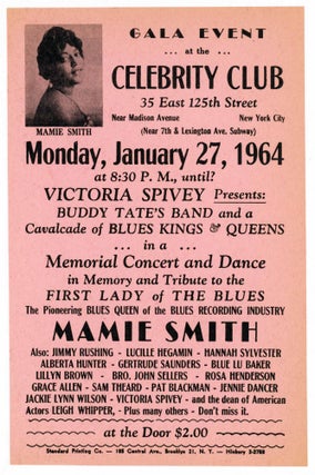 Item #30034 Handbill for a Tribute to Mamie Smith at the Celebrity Club. Mamie Smith, Victoria...