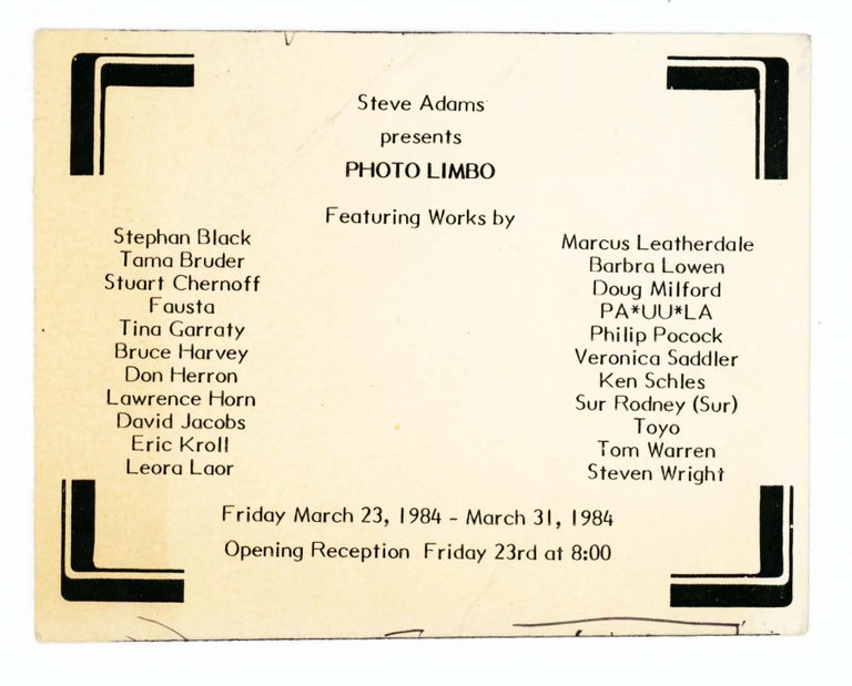 Item #30212 Steve Adams Presents Photo Limbo [Exhibition Announcement]. Limbo Lounge.