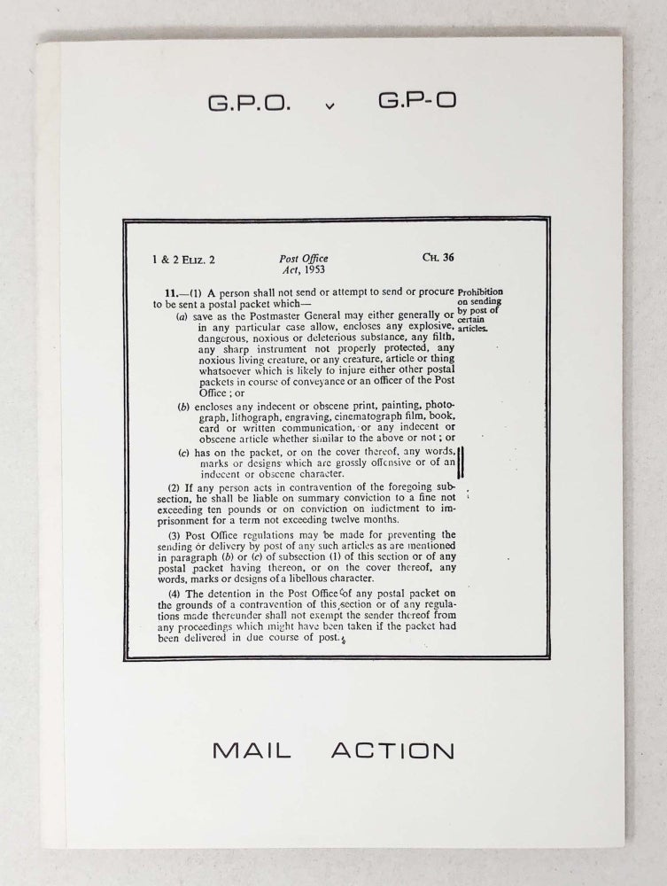 Item #30369 G.P.O. v G.P-O. Mail Action. A Chronicle of Mail Art on Trial compiled by Genesis P-Orridge and COUM. Genesis. COUM P-Orridge.