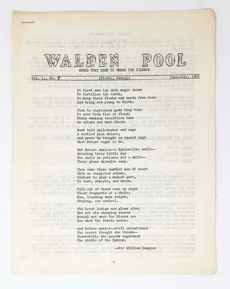 Item #30596 Walden Pool Vol. I, No. 4. Words That Dare to Break the Silence. Atlanta Walden Two Community.