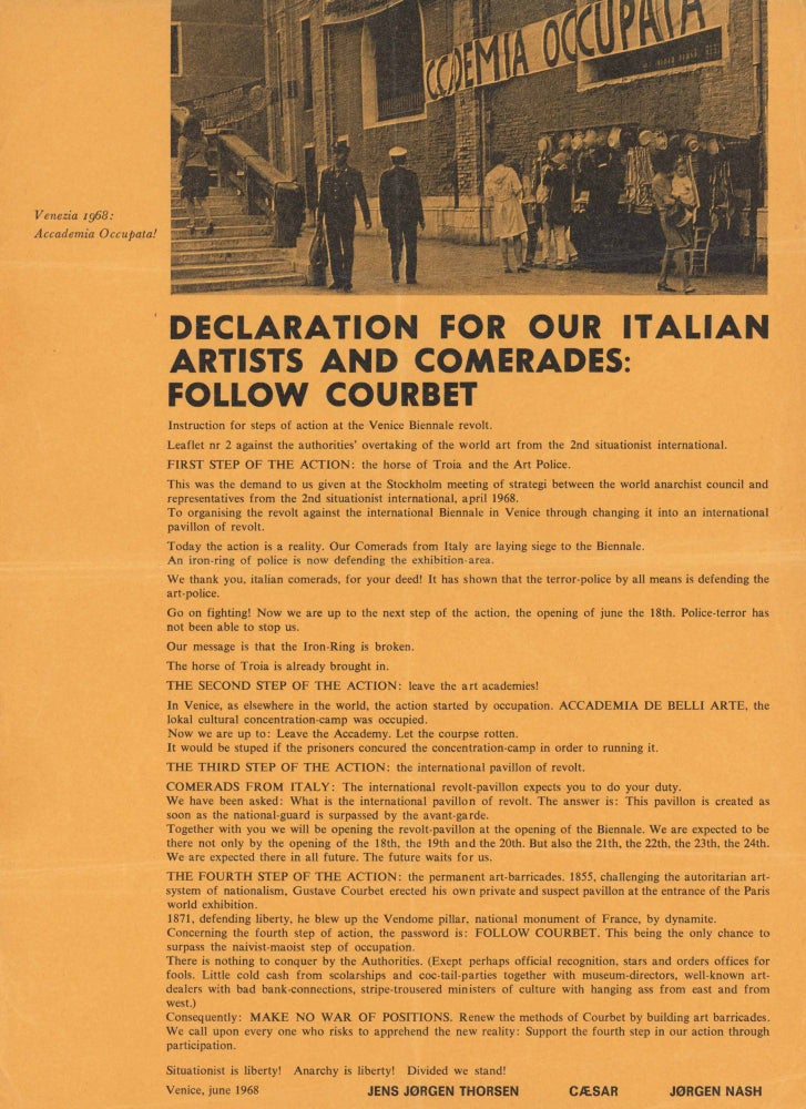 Item #30674 Declaration for our Italian Artists and Comerades: Follow Courbet. Second Situationist International.