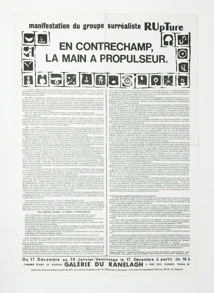 Item #30790 En Contrechamp, La Main a Propulseur: Manifestation due Groupe Surrealiste RUpTure. Groupe Surrealiste RUpTure.