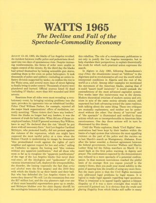 Item #30985 Watts 1965. The Decline and Fall of the Spectacle-Commodity Economy. Bureau of Public...