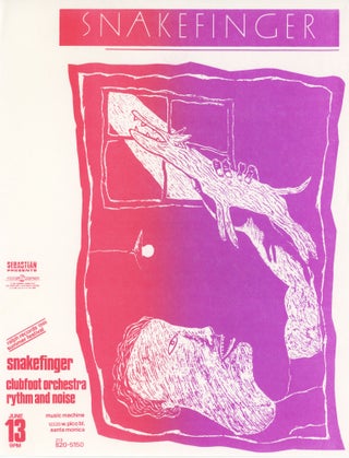 Item #31015 Flyer for a 1986 sho at Music Machine. Snakefinger. Rhythm, Noise. Clubfoot Orchestra