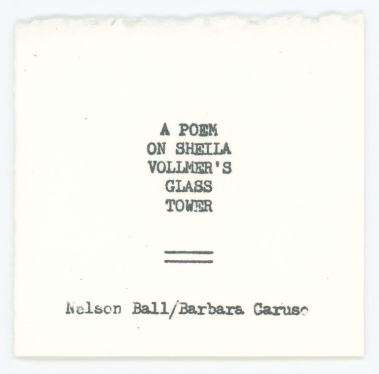 Item #31027 A Poem On Sheila Vollmer's Glass Tower. One Cent #358. Nelson Ball, Barbara Caruso.