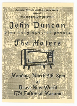 Item #31061 John Duncan Plus Very Special Guests The Haters [Postcard]. John. The Haters Duncan