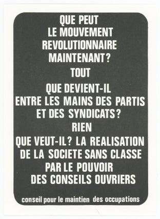 Item #31111 Que Peut le Mouvement Revolutionnaire Maintenant? Conseil pour le Maintien des...