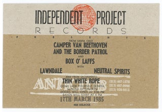 Item #31143 Letterpress Postcard for a 1985 Show at Anticlub. Camper Van Beethoven, the Border...