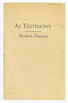 Item #31385 As Testimony. Robert Duncan, Gerrit Lansing